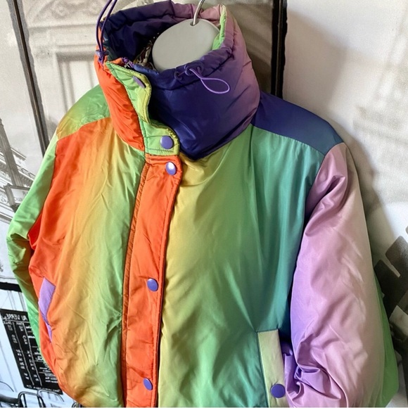 NWT URBAN OUTFITTERS - BDG | Trendy Rainbow Tie-Die Look Jacket Coat Sz XS - Picture 6 of 14